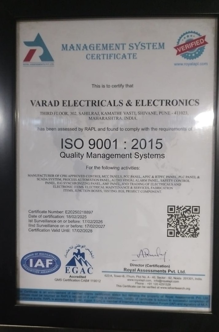 ISO 9001:2015 Certificate - Varad Electricals